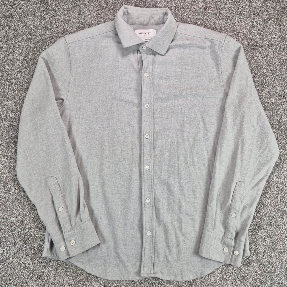Ministry of Supply Shirt Mens Medium Gray Flannel Long Sleeve Button Up